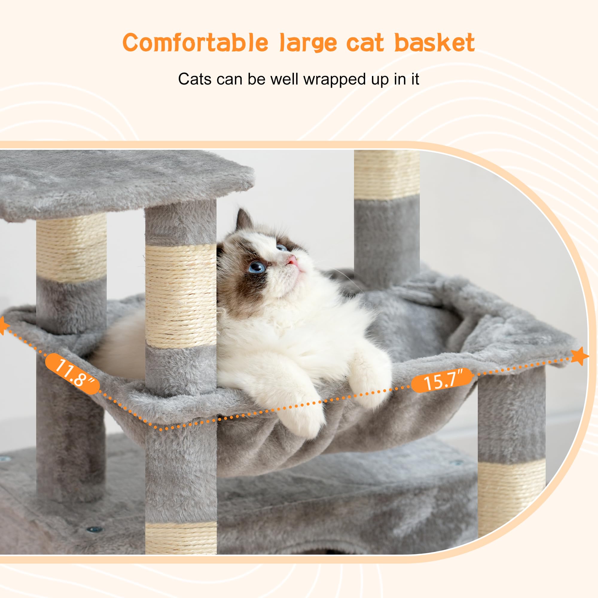 Heybly Cat Tree—stable base ensures secure footing during play.