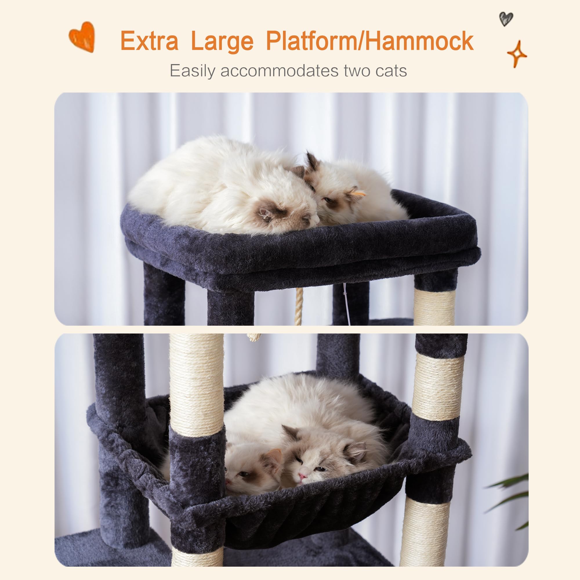 Heybly smoky-gray finish on cat tree blends with home decor