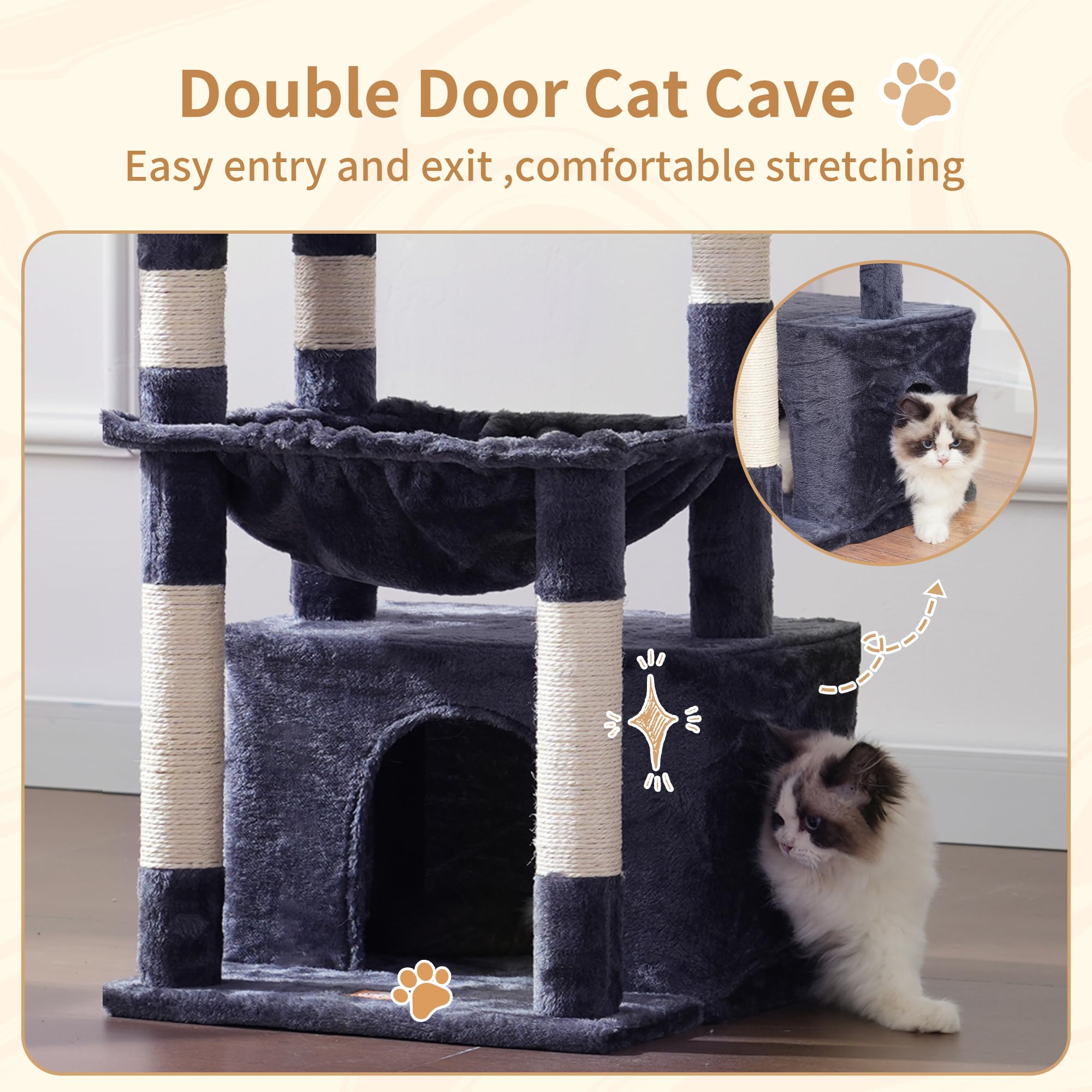 Heybly cat tree stable base supports confident jumps to higher platforms