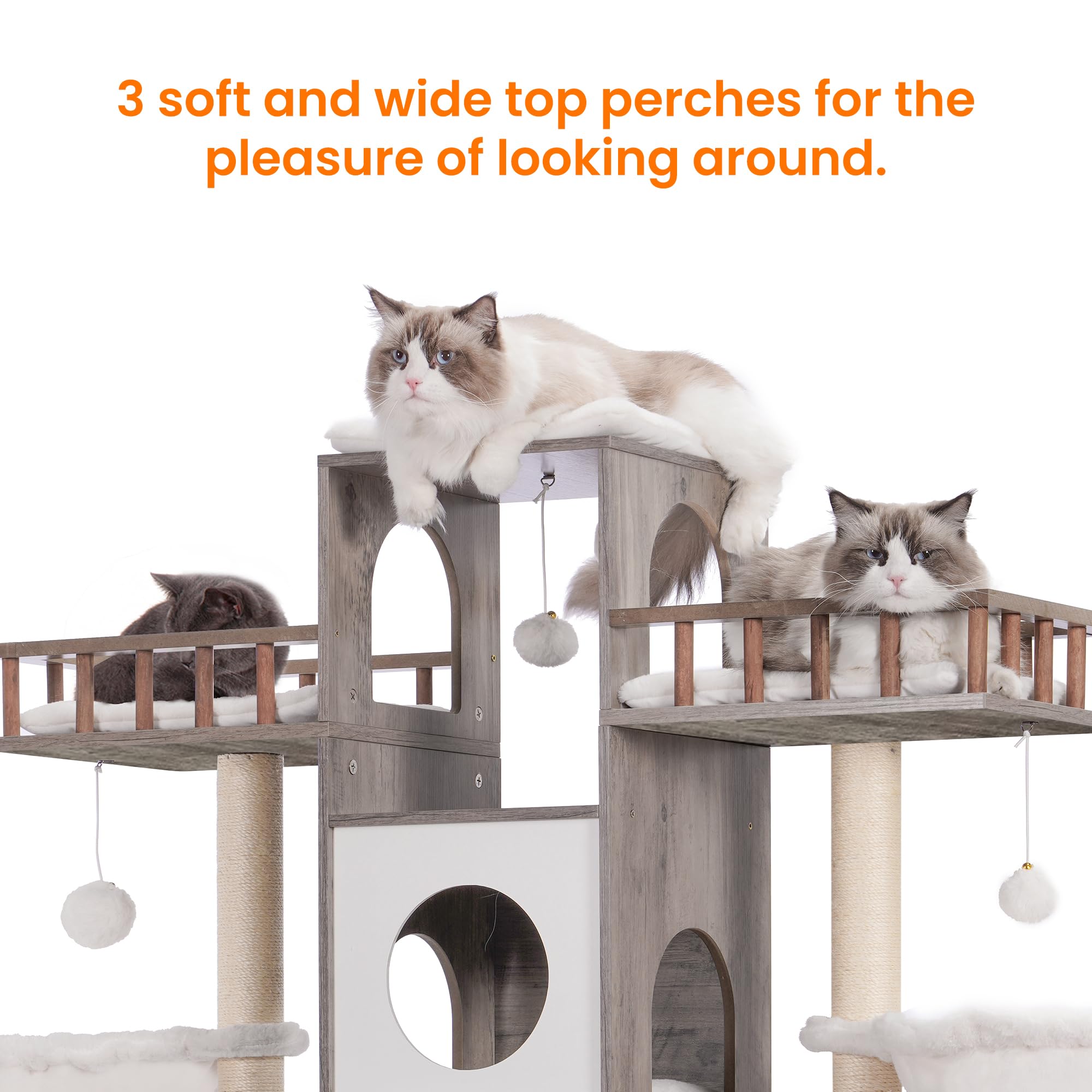 Heybly cat tree sturdy base supports big cats up to 20 pounds with a stable footprint.