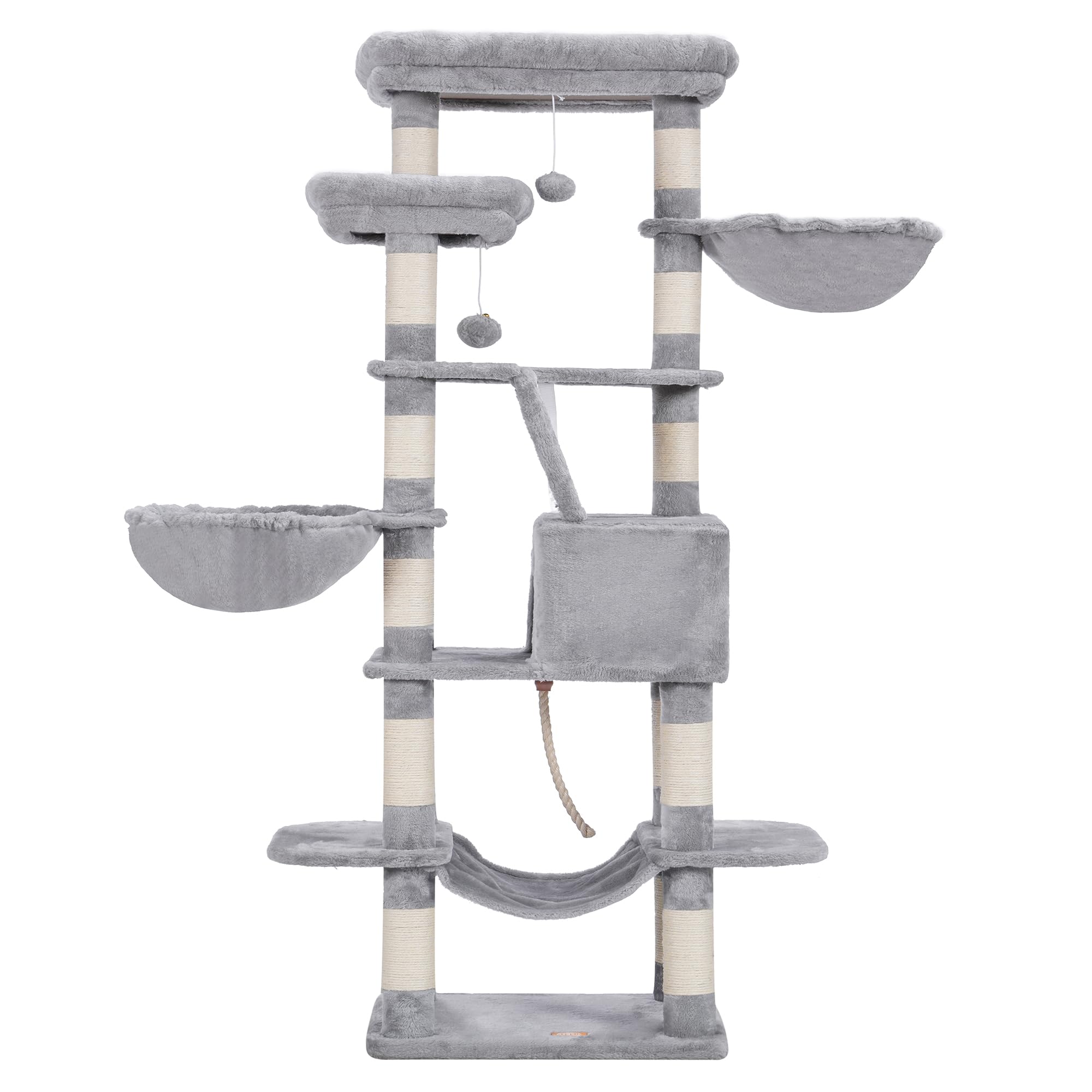Heybly Cat Tree sturdy posts and wide base improve stability during play.