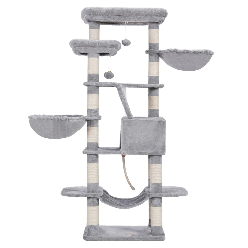 Heybly Cat Tree sturdy posts and wide base improve stability during play.