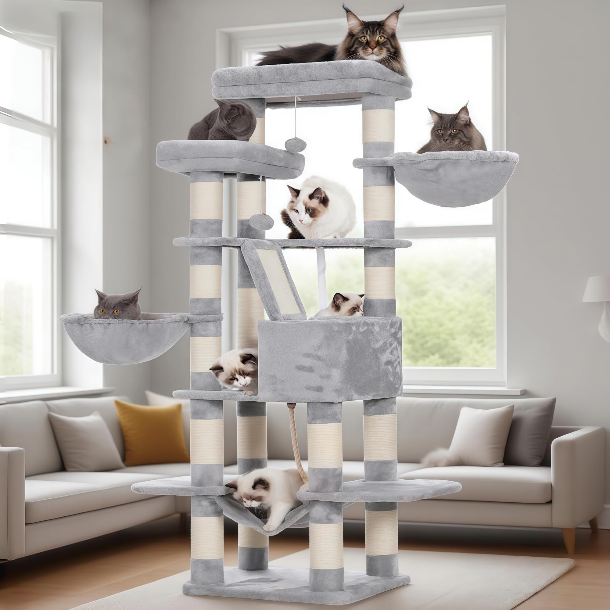 Heybly Cat Tree top perch padding enhances comfortable naps and lounging.