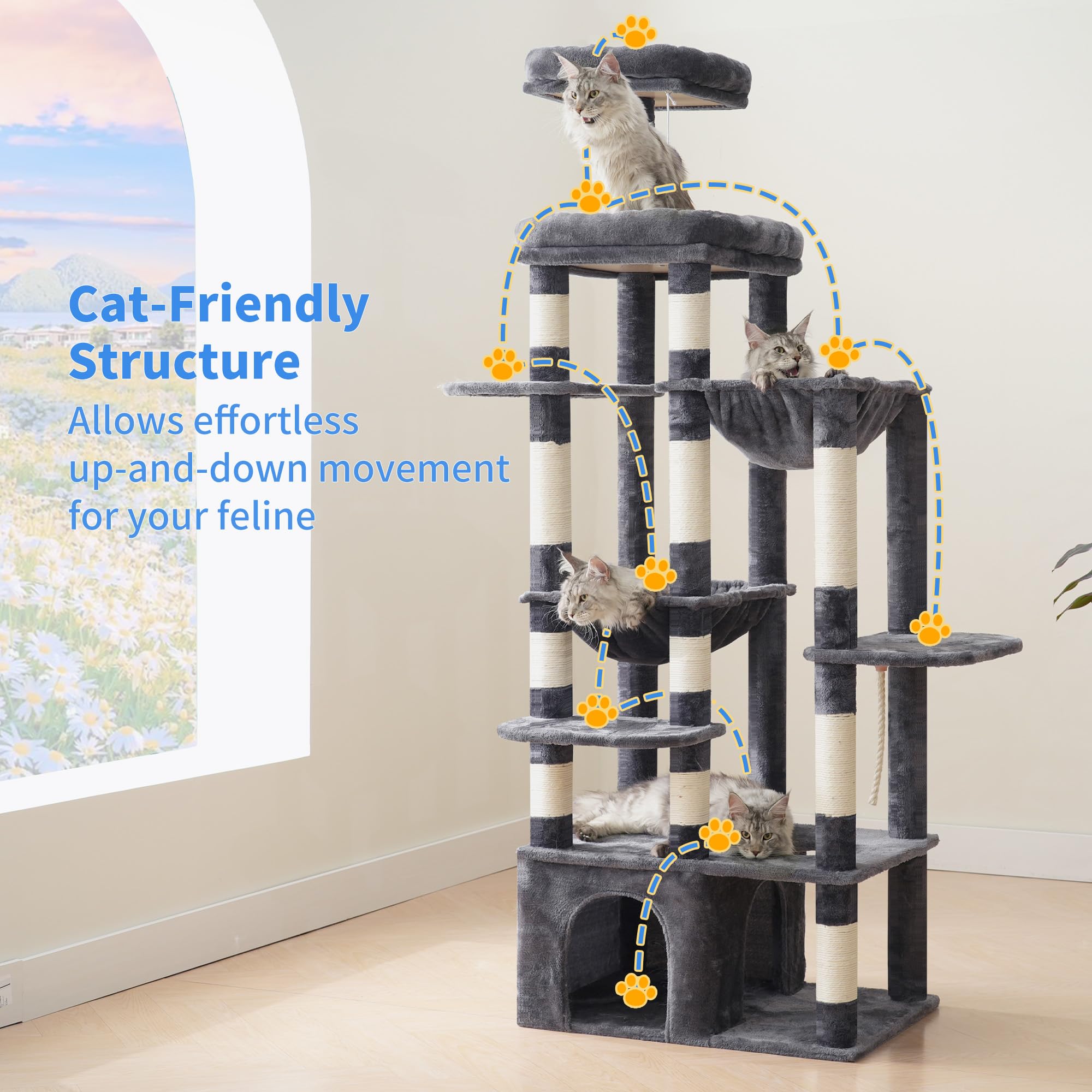 Heybly cat tree top perch view offers a commanding room outlook for focused cats.