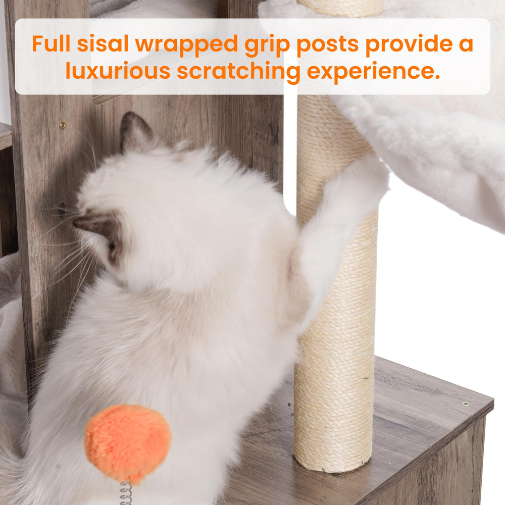 Heybly cat tree vented enclosure balances airflow with light for a comfortable interior.