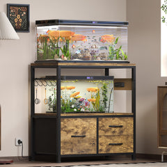 Heybly fish tank stand drawer close-up highlights organized storage for meds, foods, and tools