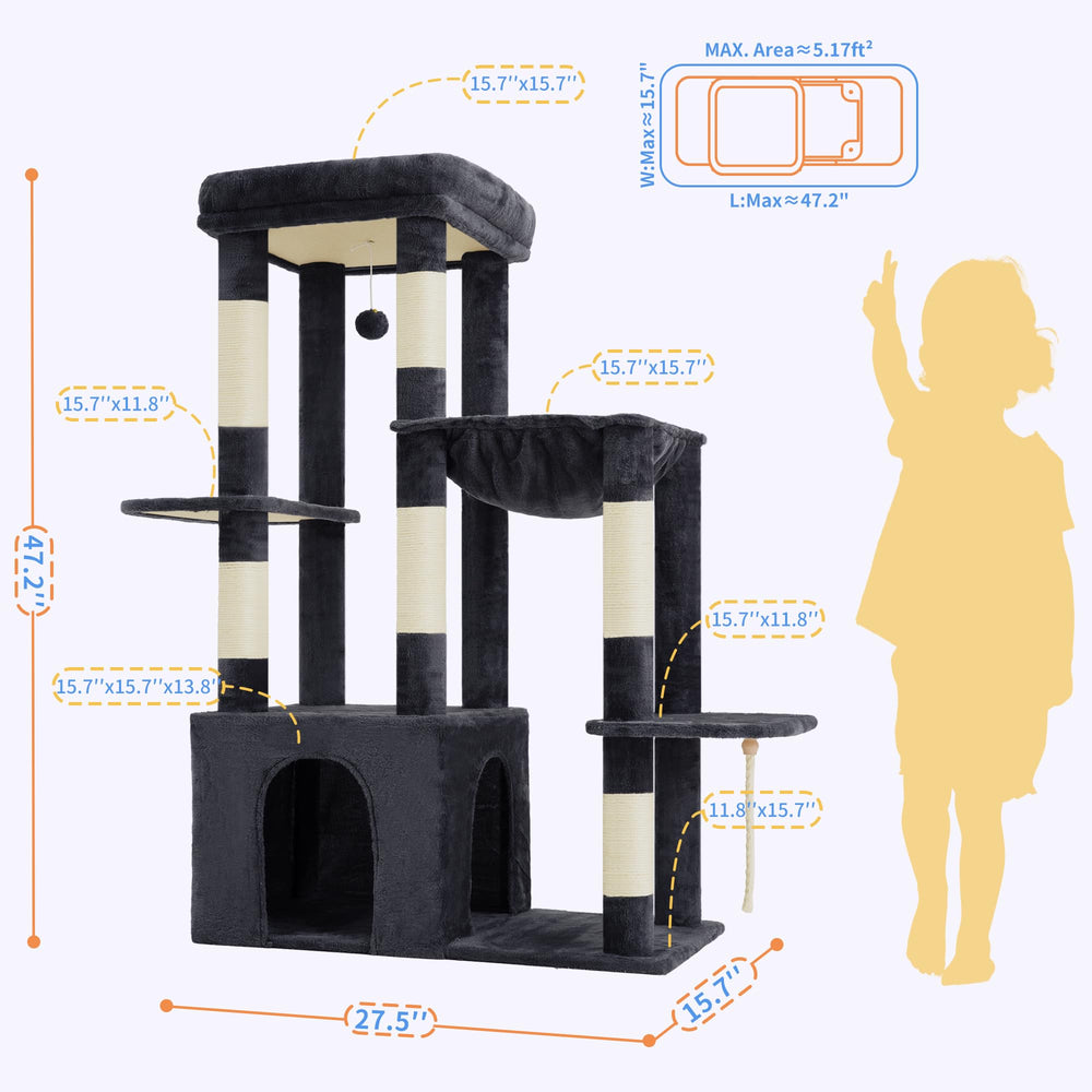 Heybly Heavy Duty Cat Tree assembly steps shown with included toolkit.
