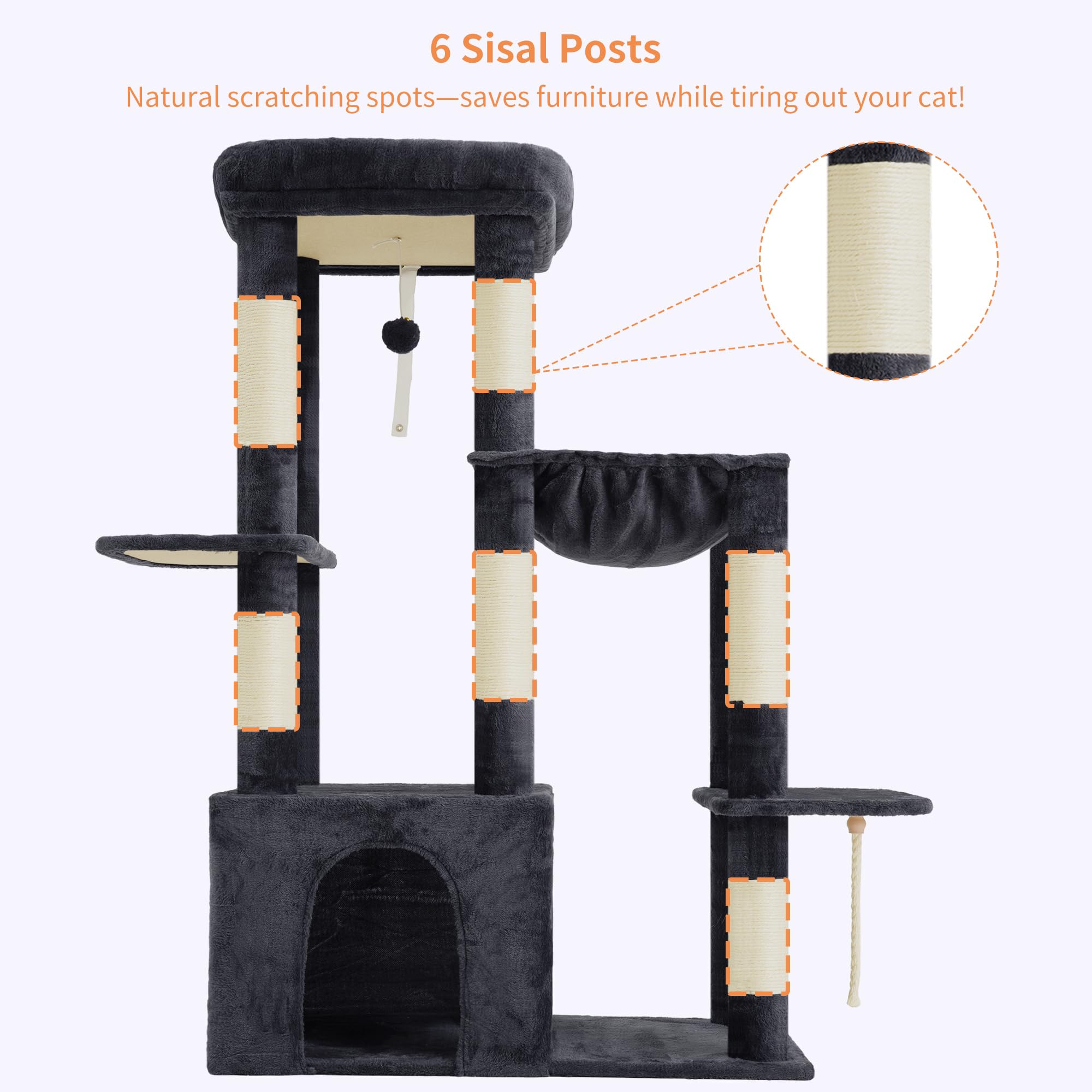 Heybly Heavy Duty Cat Tree hammock area for cozy rest.