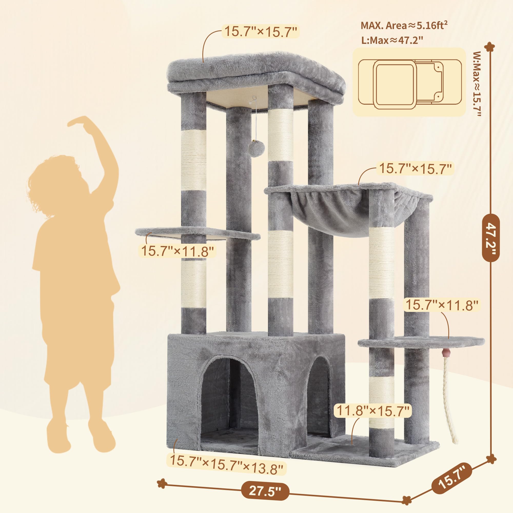 Heybly heavy duty cat tree hammock offers cozy resting spots for naps.