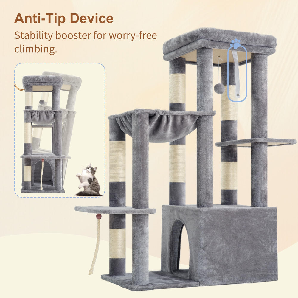 Heybly heavy duty cat tree plush fabric creates soft inviting lounging surfaces.