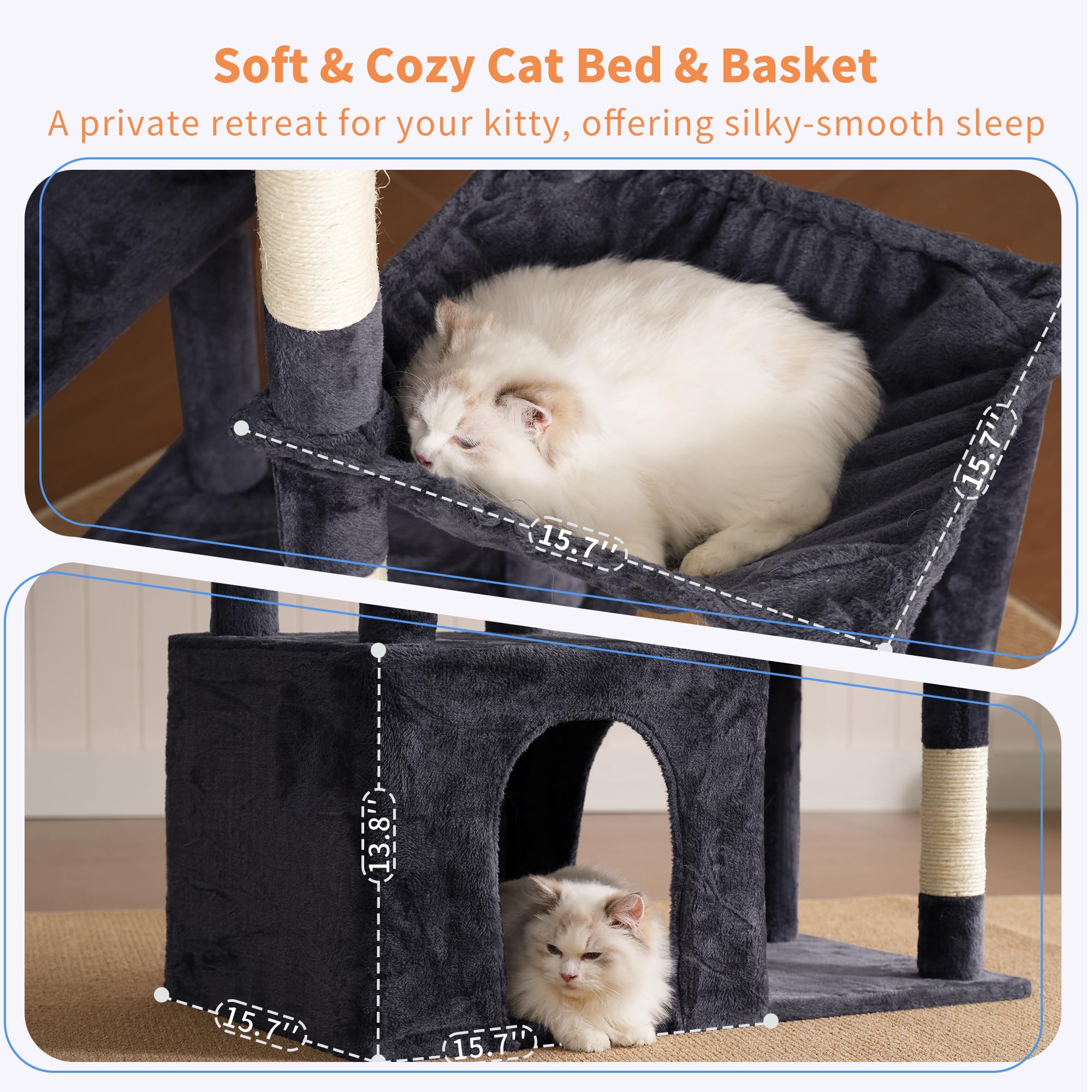 Heybly Heavy Duty Cat Tree removable pads for easy cleaning.