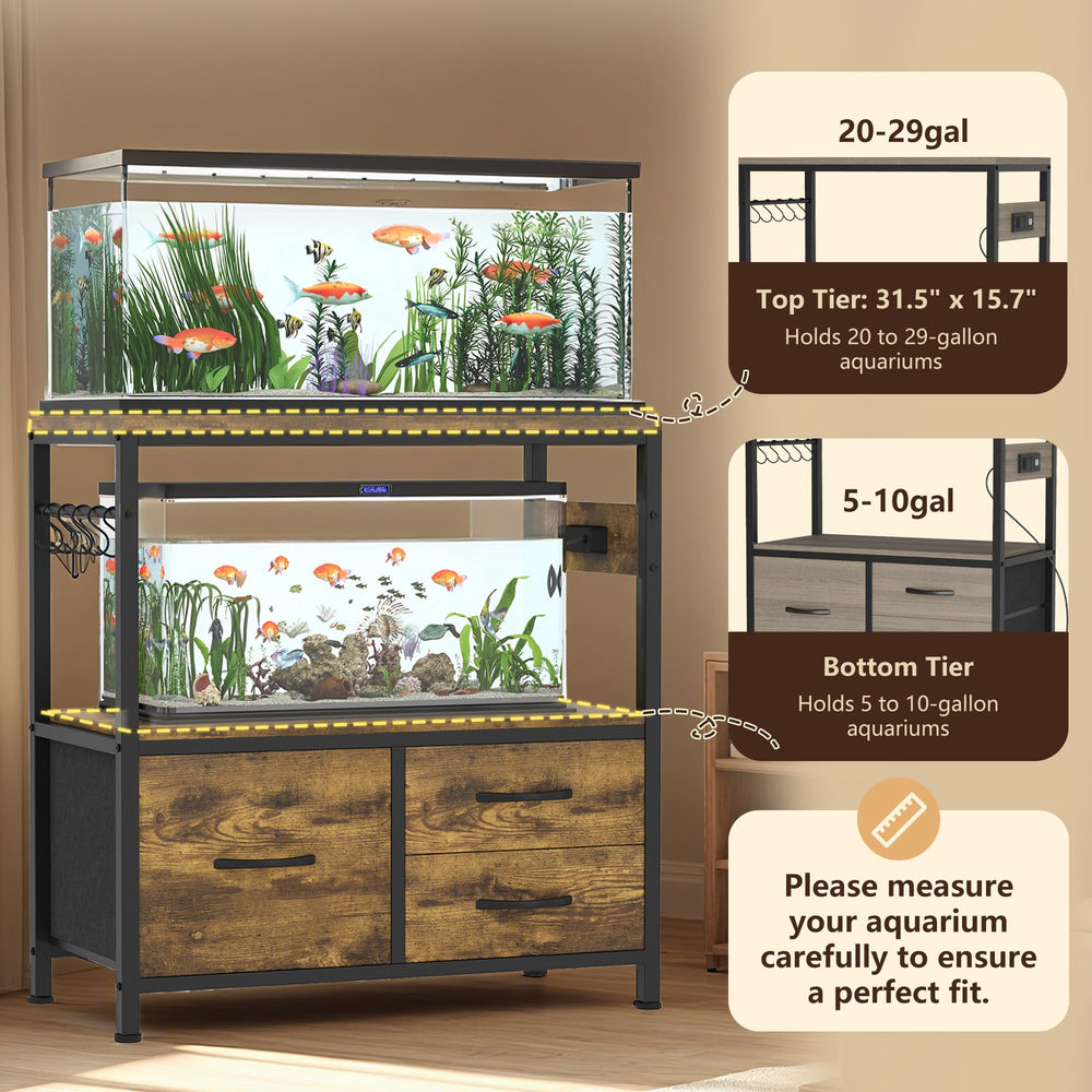 Heybly aquarium stand with built-in outlets keeps cables tidy and accessible