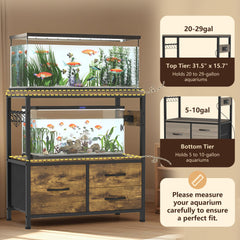 Heybly aquarium stand with built-in outlets keeps cables tidy and accessible
