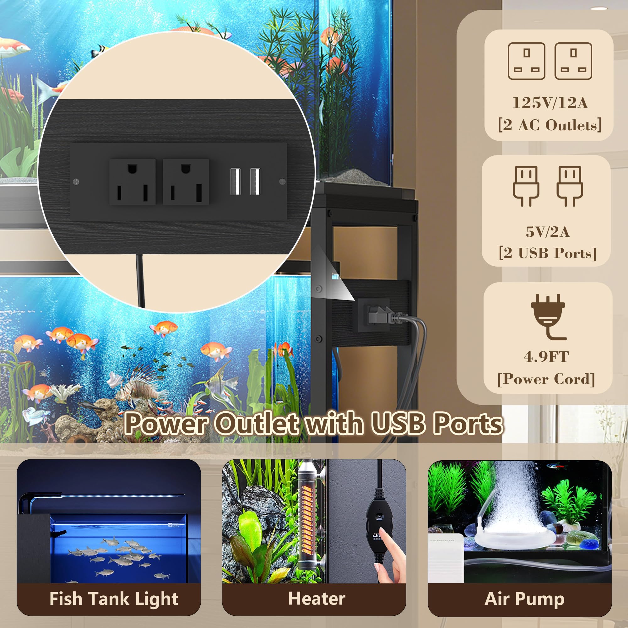 Heybly 4.9 ft cord enables flexible tank placement near outlets.
