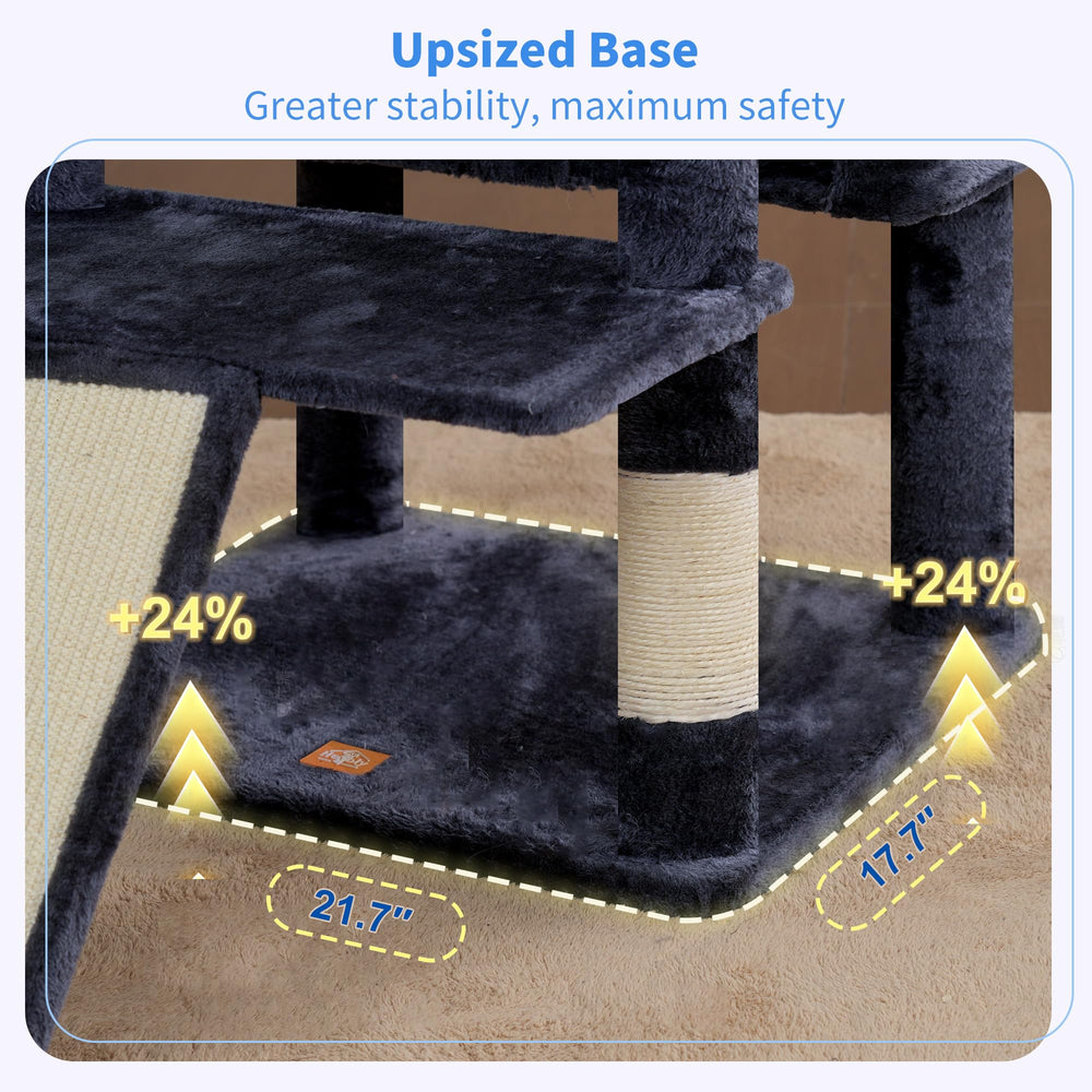 Heybly spacious cat condos give private retreats and playtime for multiple cats.