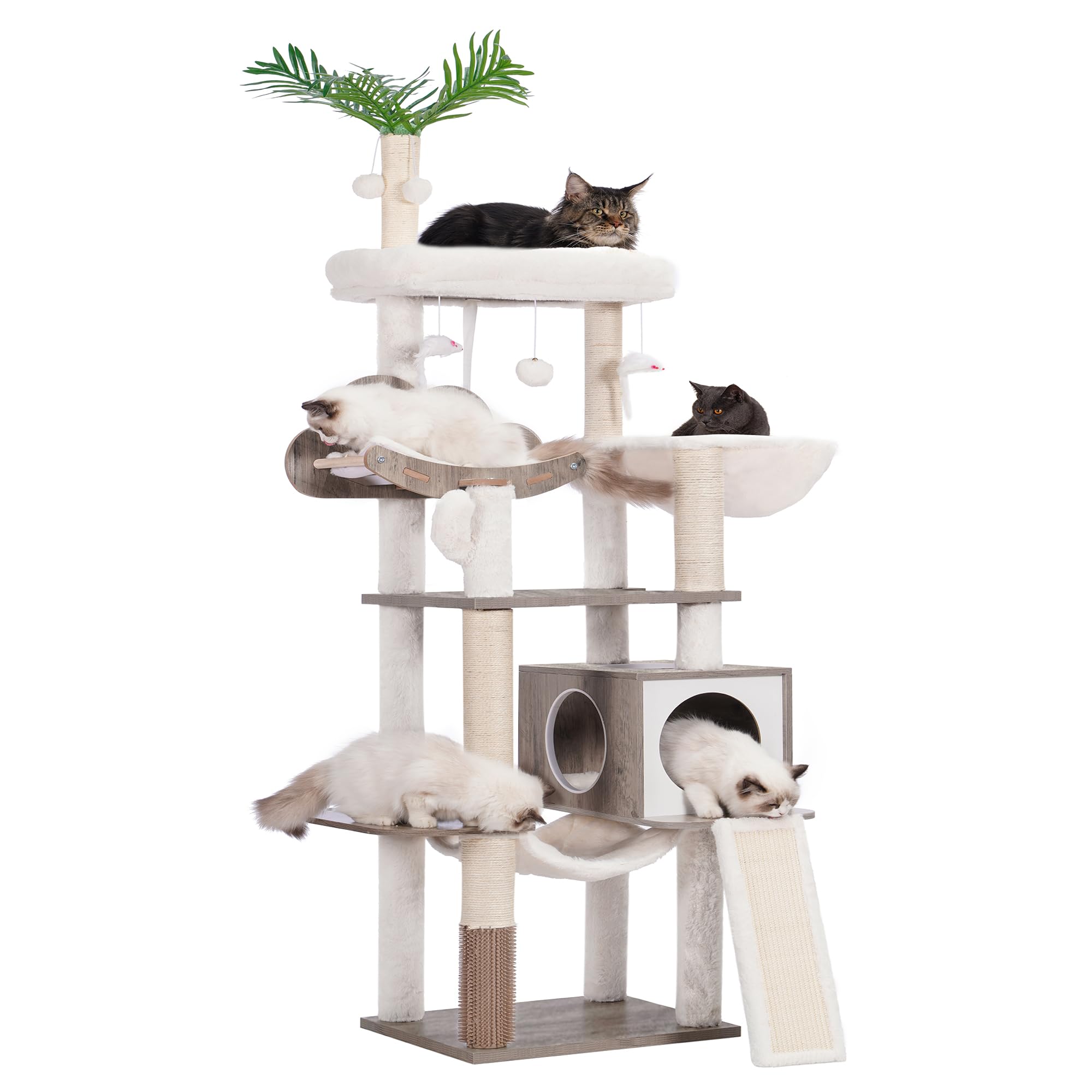Heybly wood cat tree hammock cloud perch offers private resting space for cats.