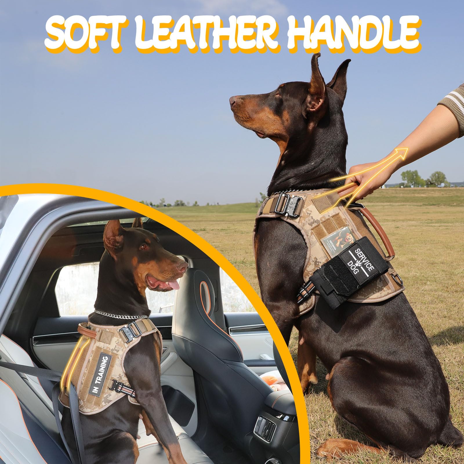 HEYCAHVA leather handle close up shows easy grab and gentle control