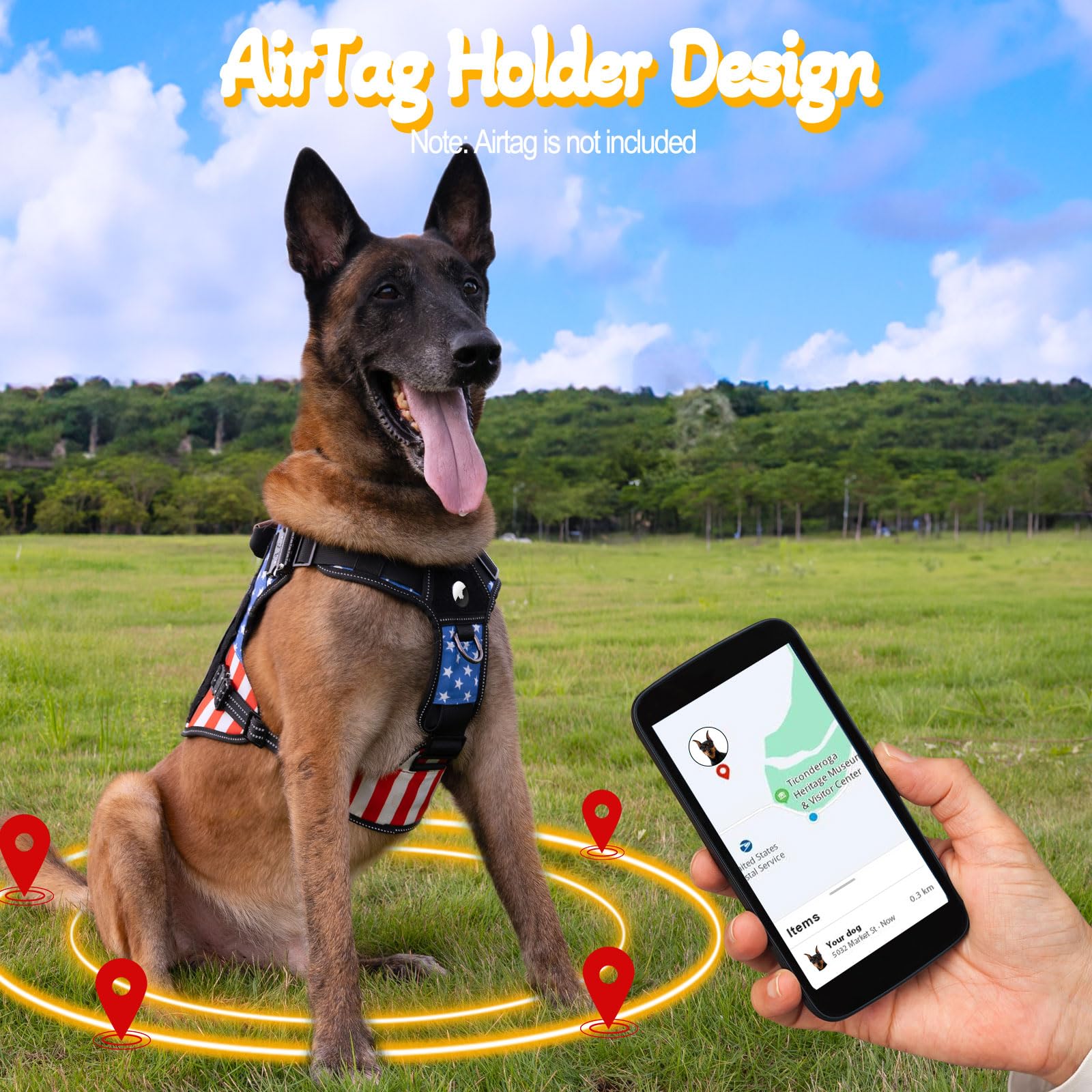 HEYCAHVA service dog vest AirTag holder for quick location during outings