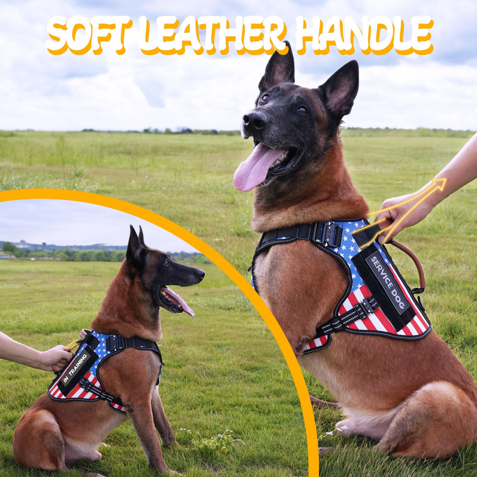 HEYCAHVA service dog vest leather handle for controlled lifting and handling