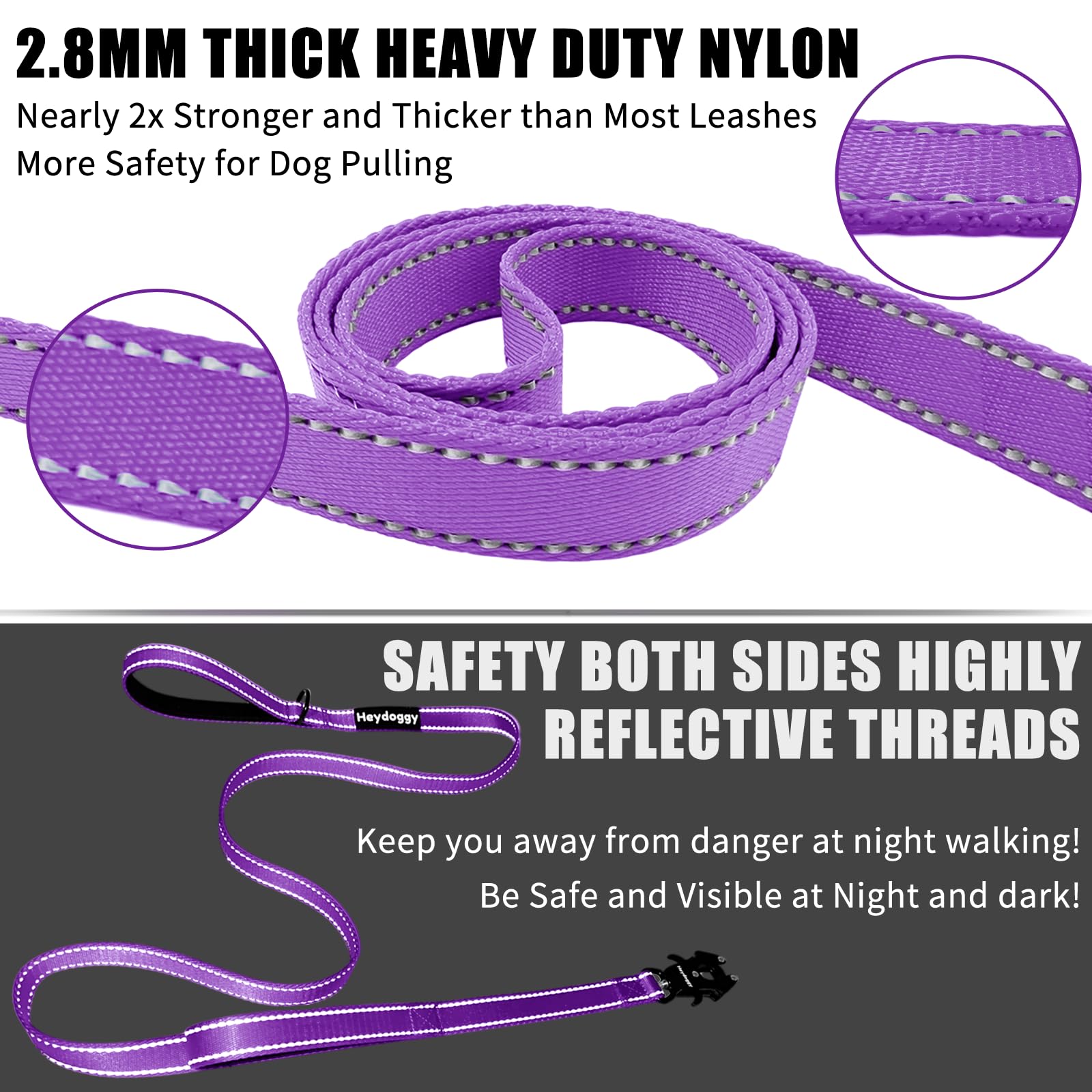 Heydoggy 2.8mm nylon webbing provides durable support for energetic dogs