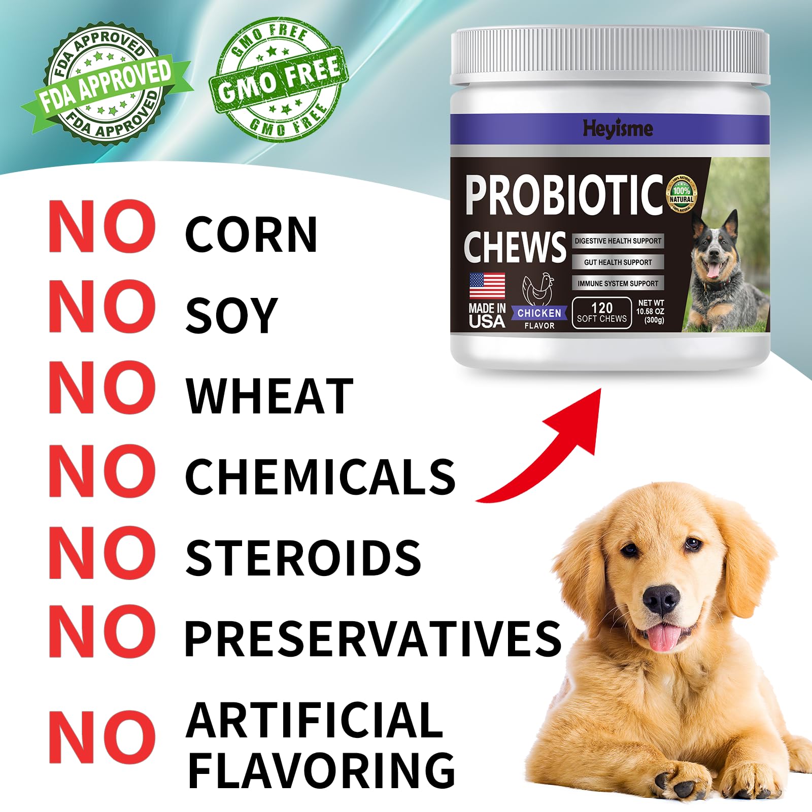 HEYISME probiotic visual hinting at skin balance from gut health