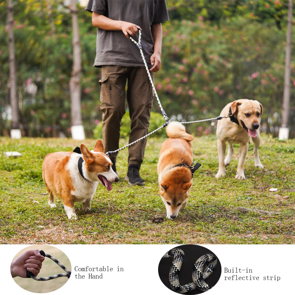 Heyllou 3 Dog Leash padded-handle close-up highlighting ergonomic grip and comfort