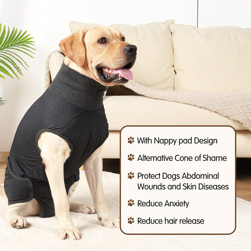 HEYWEAN dog surgical-recovery-suit demonstrates comfortable recovery and wound protection.