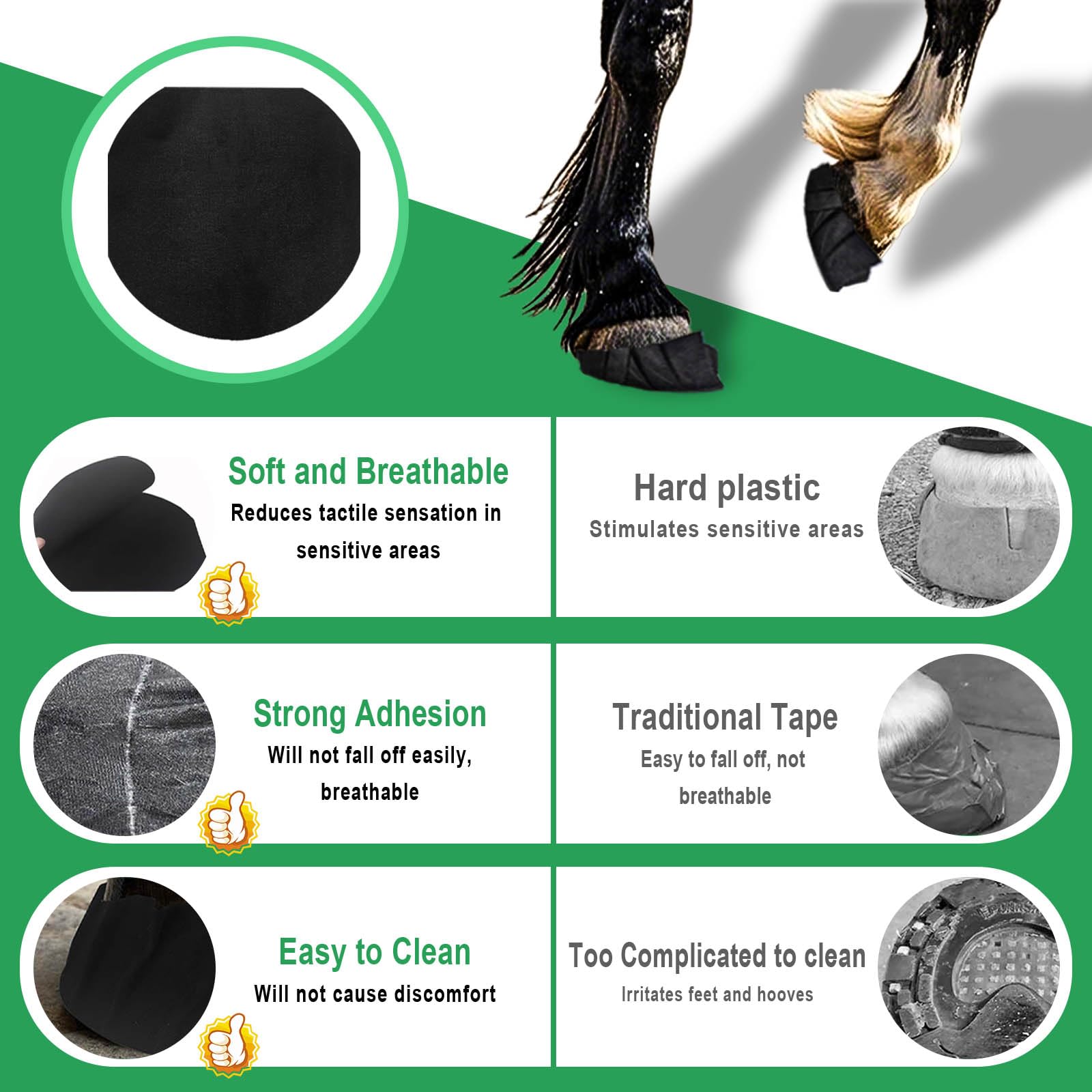 Hezaosth breathable hoof cushion padding offers comfortable protection during wrapping.