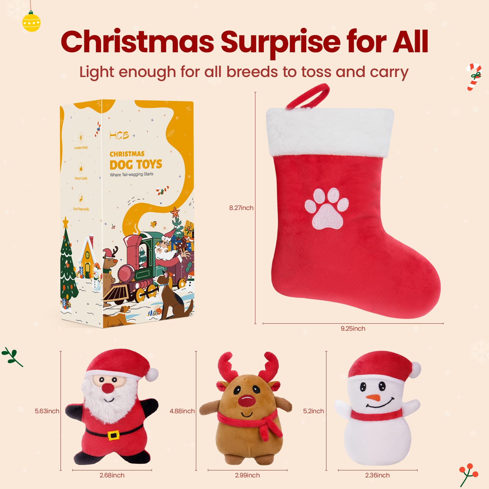 HGB machine washable Christmas dog toys for easy cleanup