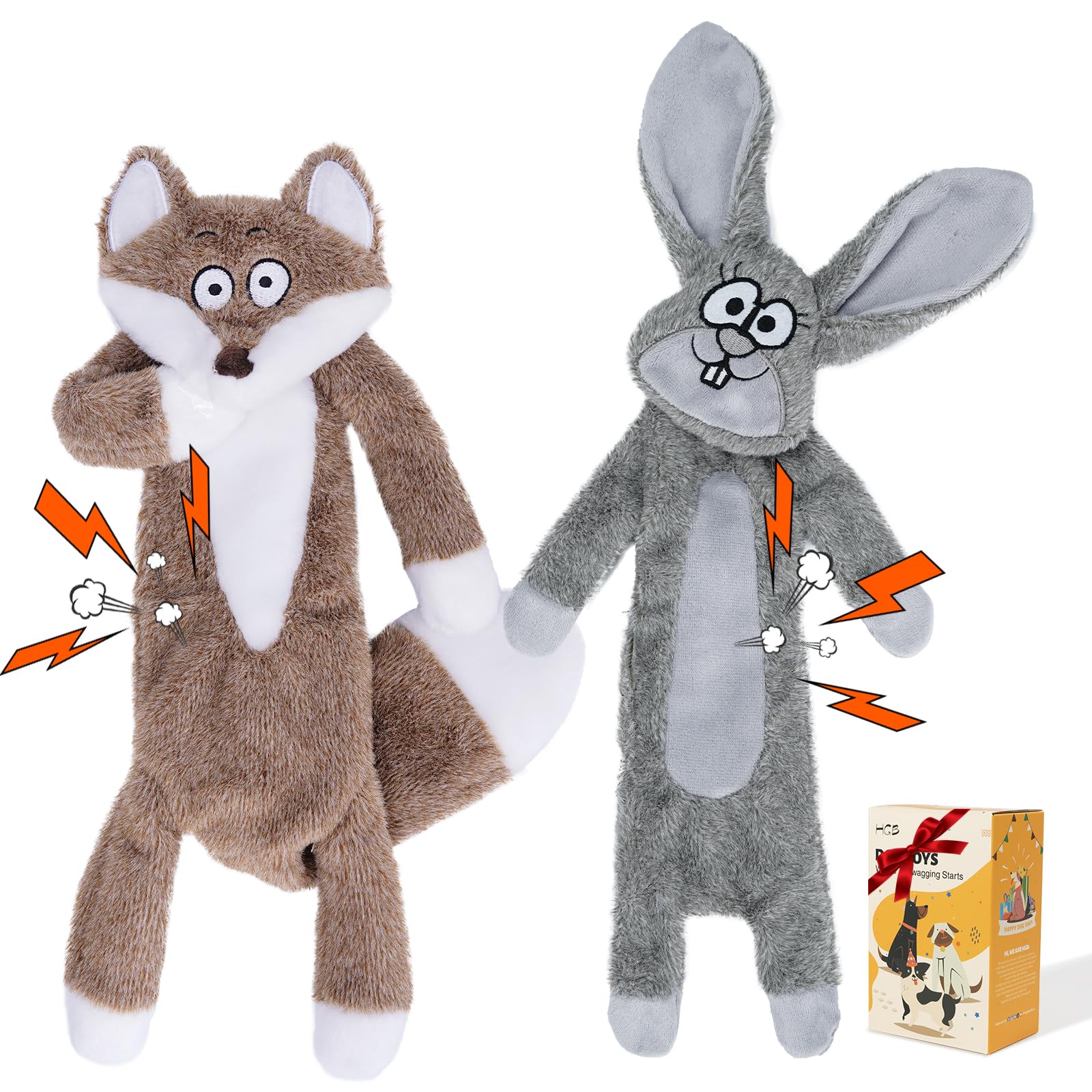 HGB No Stuffing Bunny Toy with squeaker for interactive play and teething relief