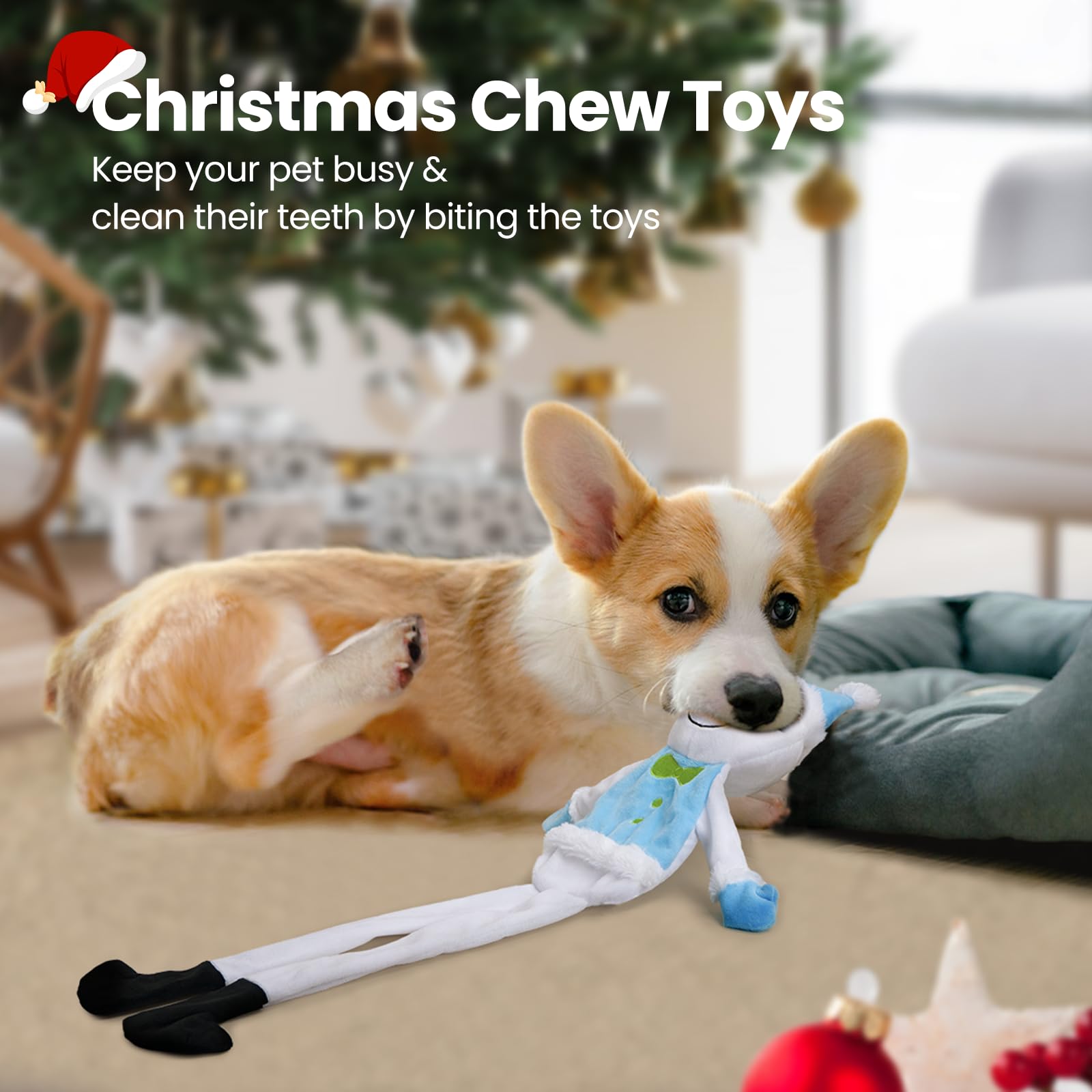 HGB Squeaky Christmas dog toy colorful design aids visual stimulation and playtime.