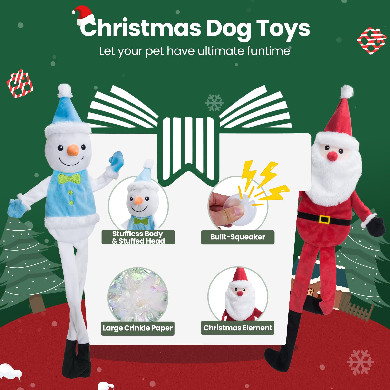 HGB Squeaky Christmas dog toy close-up highlights built-in squeaker for engaging sound.