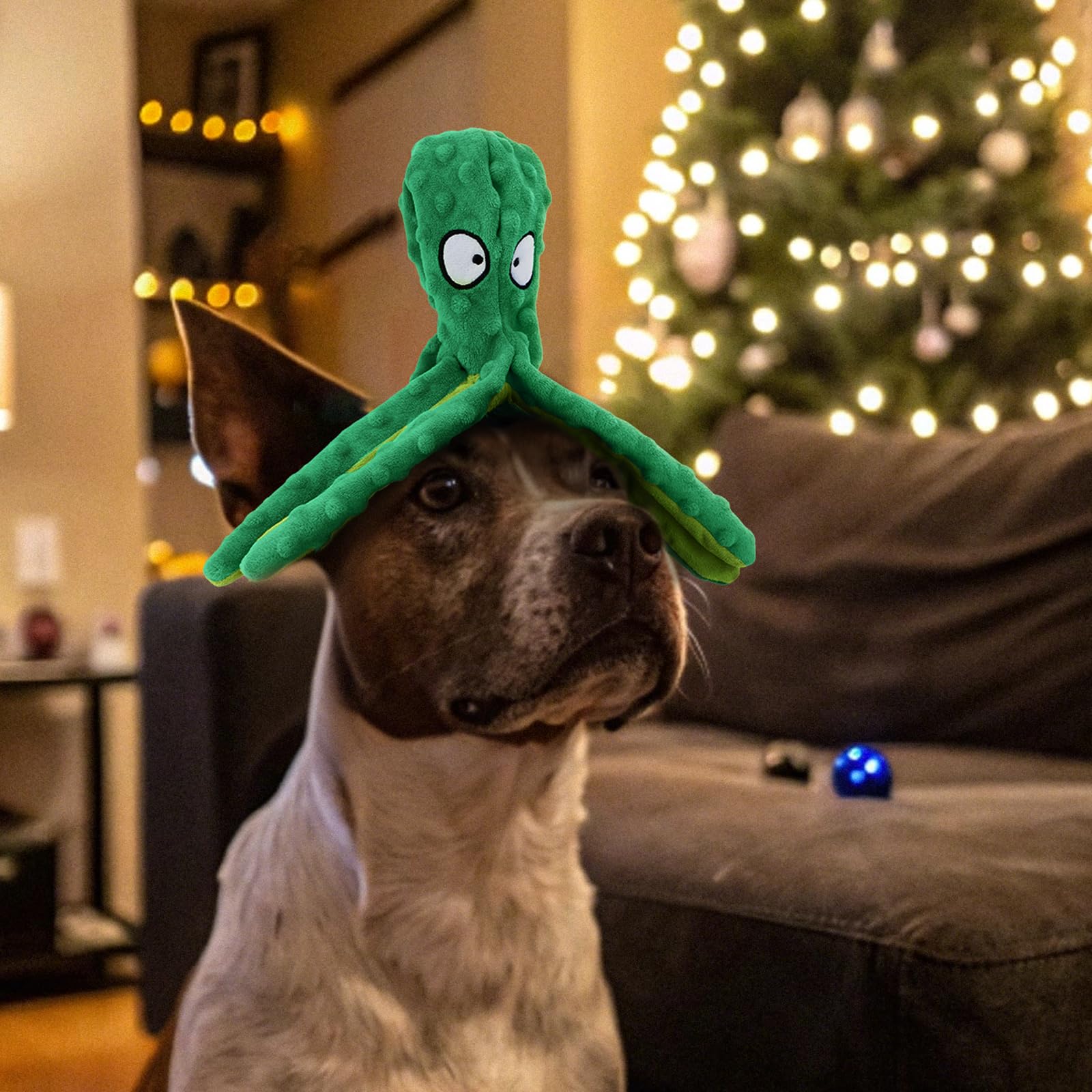 HGB Squeaky Octopus tug-and-fetch action supports interactive games.