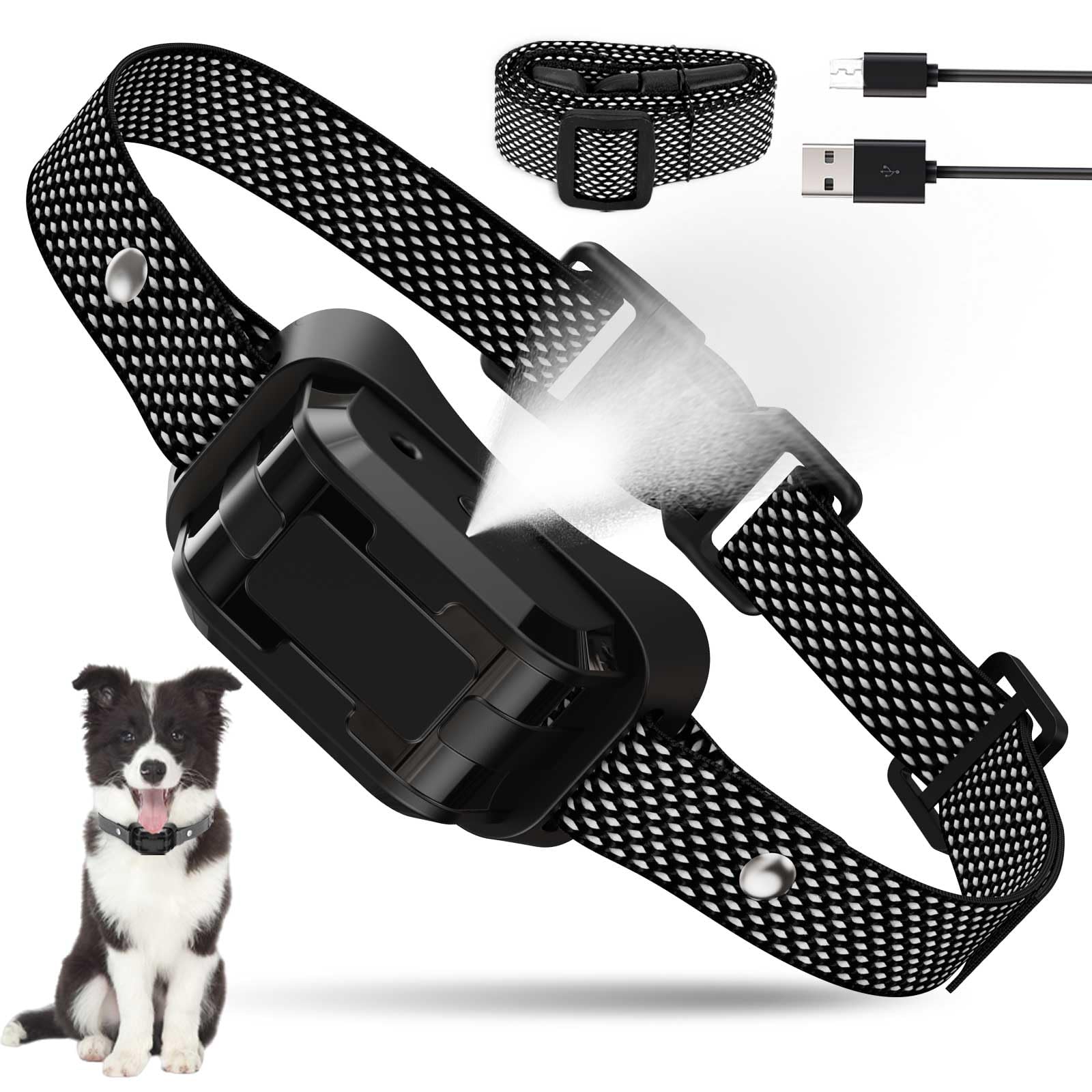HGFLMR citronella bark collar main unit with adjustable strap for all dog sizes.