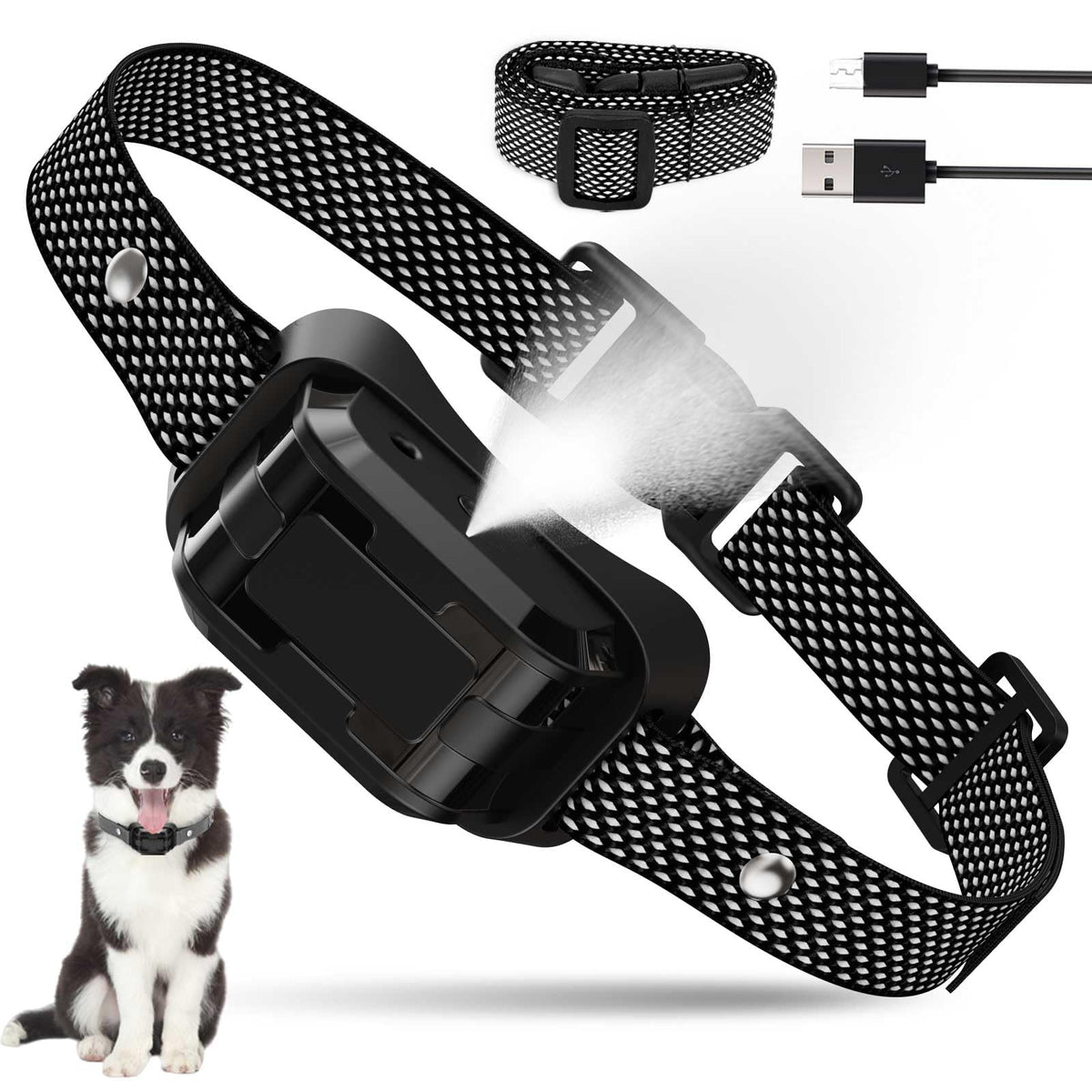 HGFLMR citronella bark collar main unit with adjustable strap for all dog sizes.