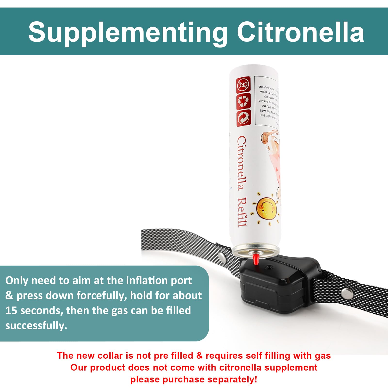 HGFLMR citronella bark collar packaging with refill guidance.
