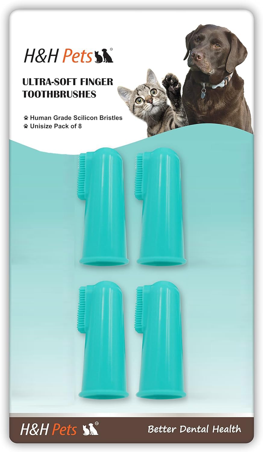 H&H Pets dog finger toothbrush closeup shows soft silicone bristles for gentle cleaning.