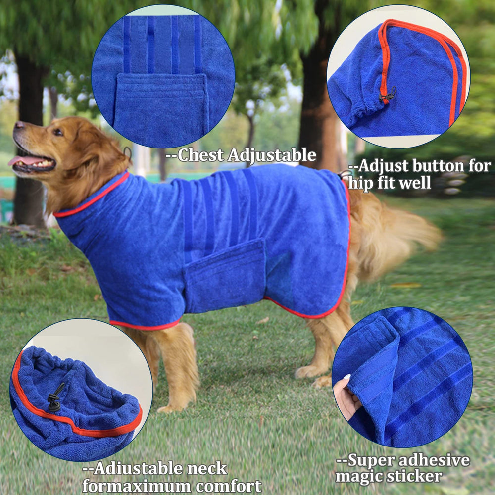 HhiMyOct dog drying coat adjustable-neck close-up shows customizable comfort