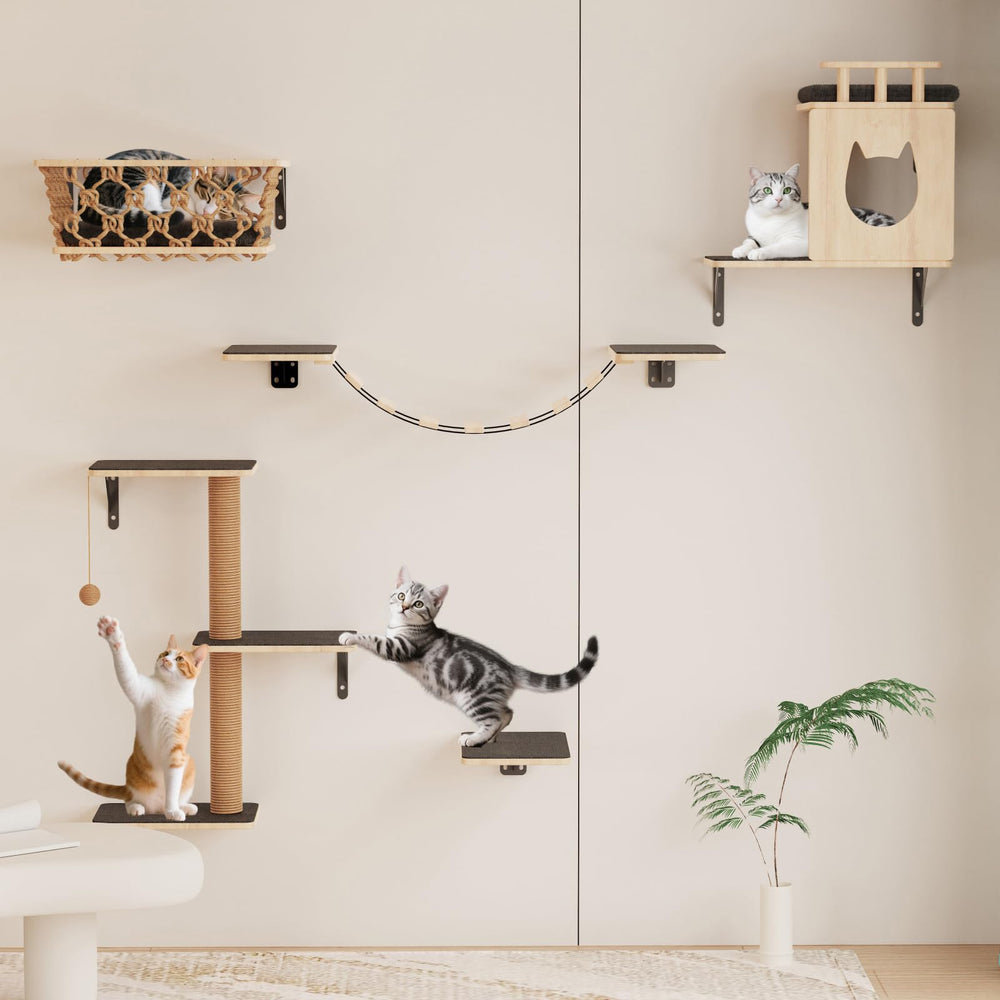 HHOFURN 5-in-1 cat wall shelves rock-solid safety for sturdy vertical space