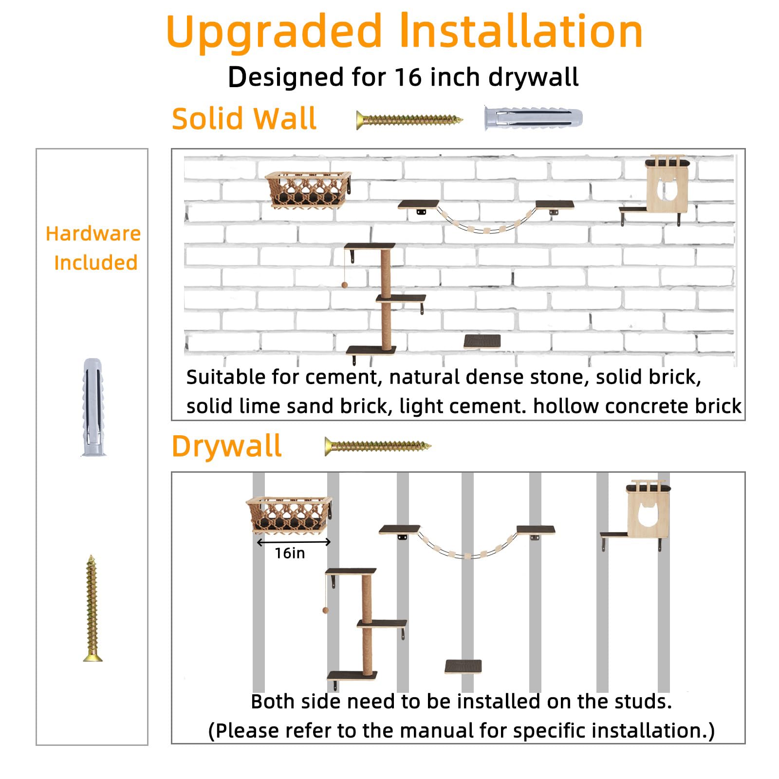 HHOFURN wall mount assembly supports stud-based installation