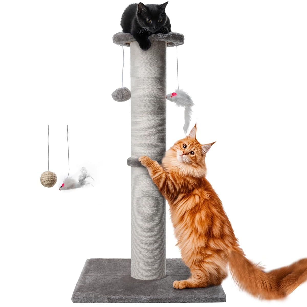 HHZZMIAO 34-inch cat scratching post top view highlights tall vertical surface for stretching.