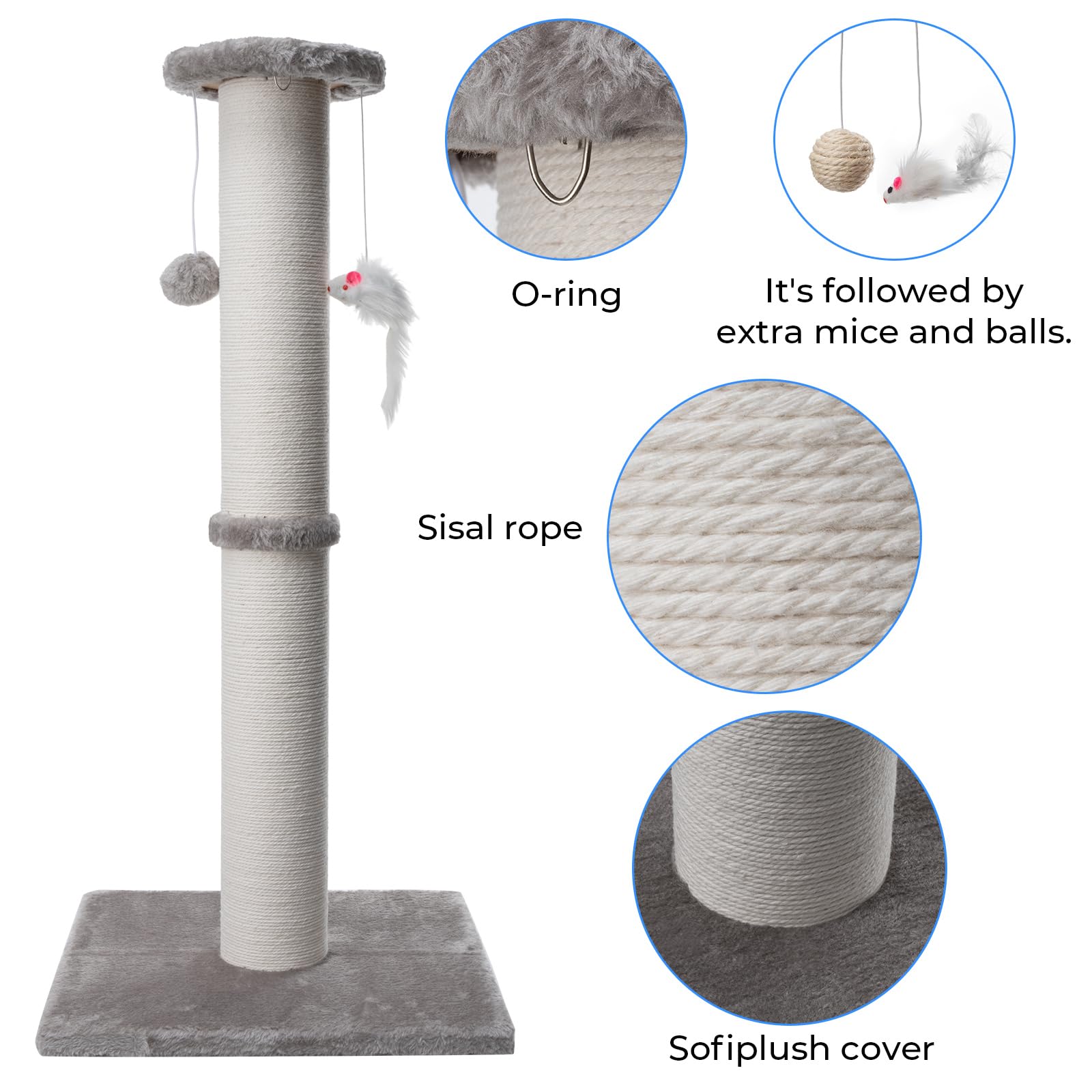 HHZZMIAO 34-inch sisal-twined-post with carpet wrap for multi-cat engagement and claw maintenance.