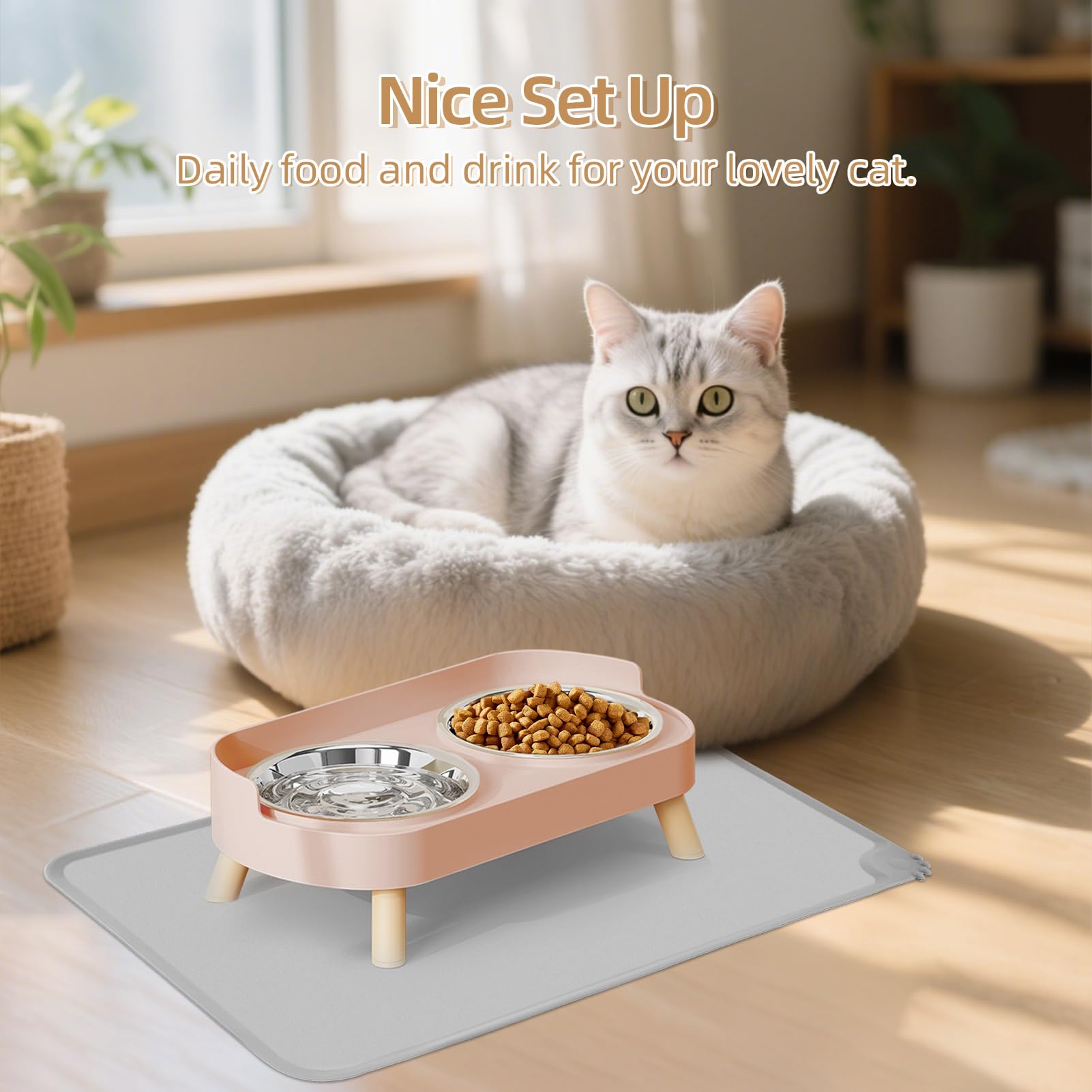HIAIEVIY pink elevated cat bowl set adds style to feeding space