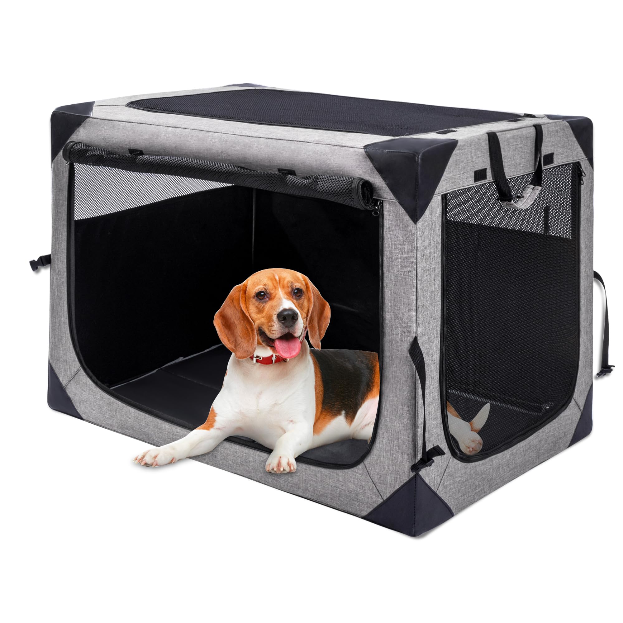 Hiaksedt dog crate 36-inch foldable outer view, lightweight and travel-ready.