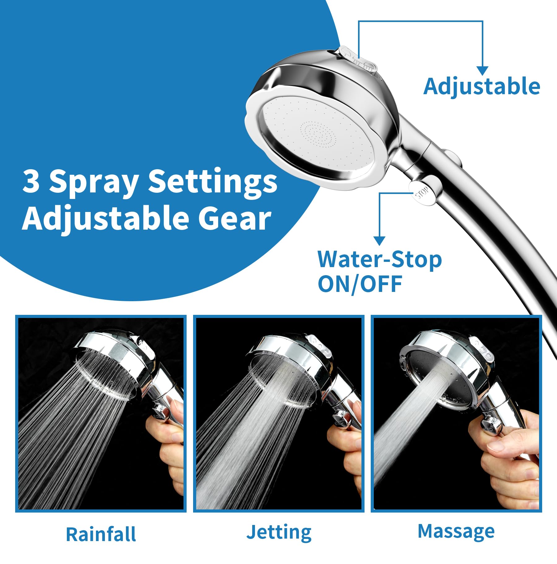 Hibbent stainless steel hose reaches every corner for thorough rinsing.