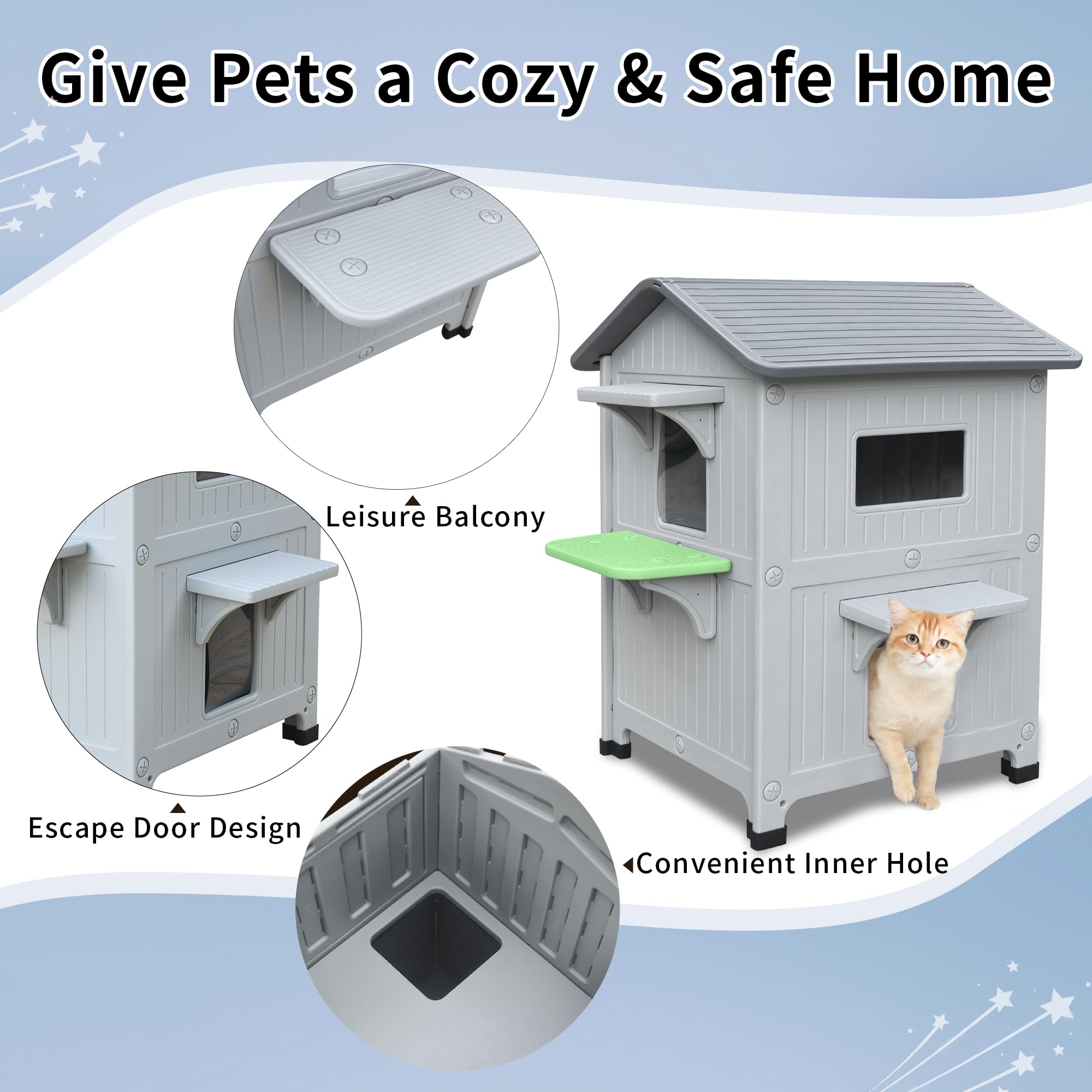 HiCaptain weatherproof cat house curtain window protects from cold and rain.