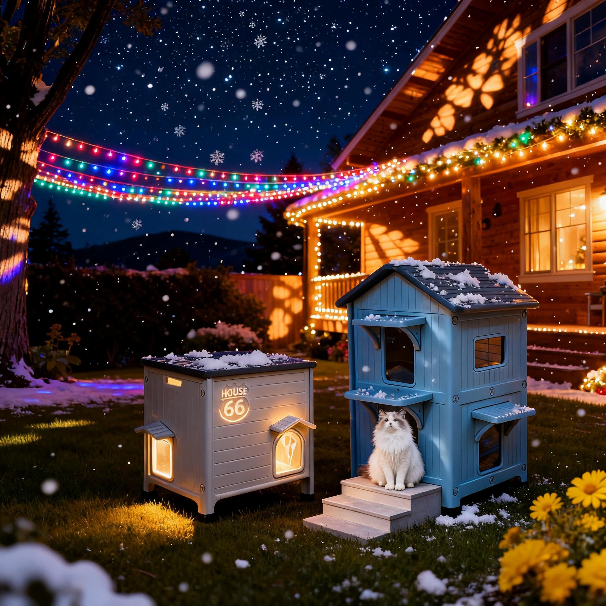 HiCaptain Weatherproof Cat House easy-assembly diagram shows tool-free setup in minutes