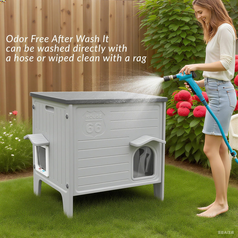 HiCaptain Weatherproof Cat House elevated base keeps the shelter dry on damp ground