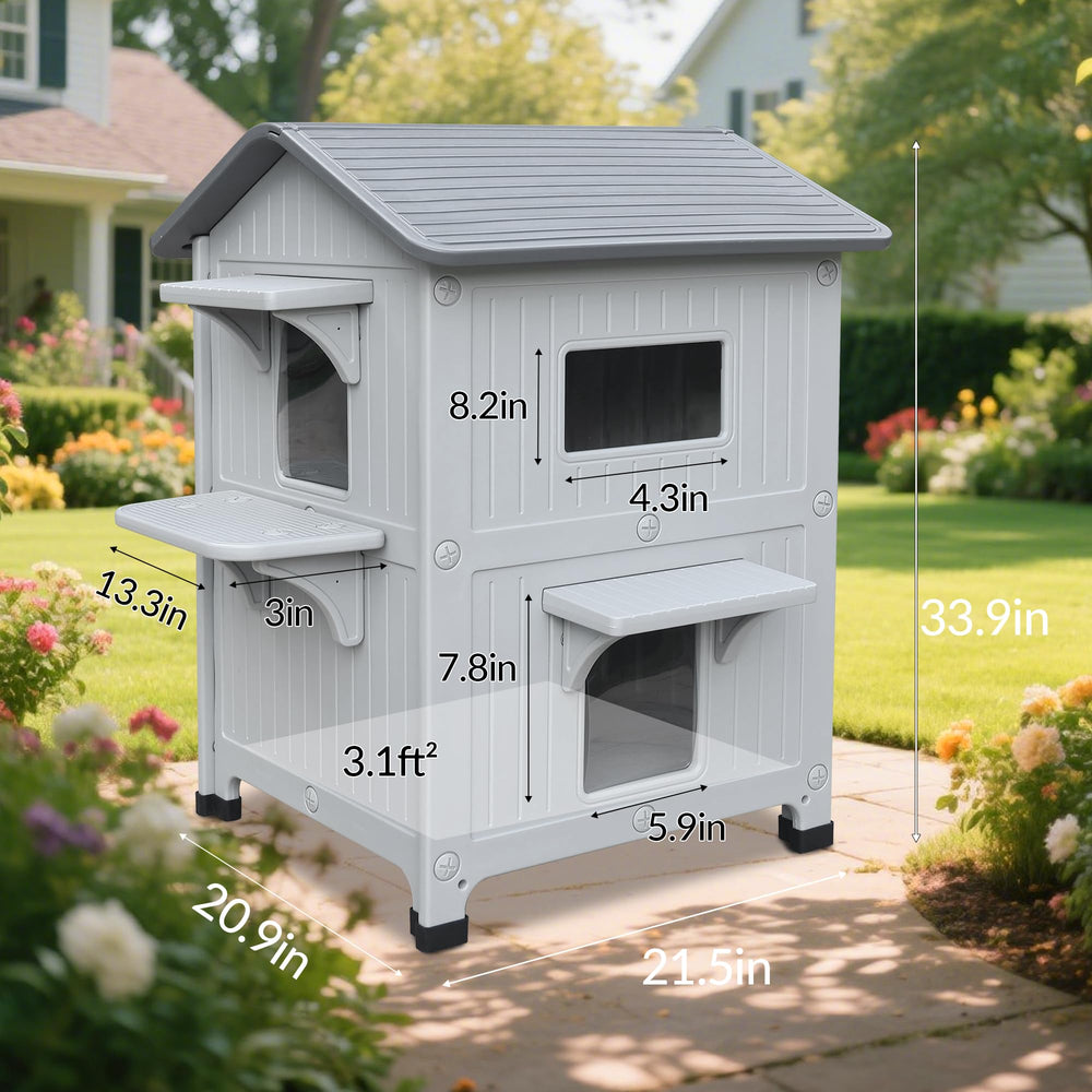 HiCaptain weatherproof cat house elevated design keeps pets dry above damp ground.
