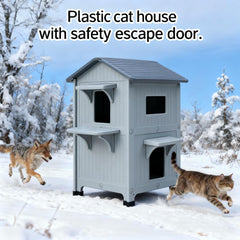 HiCaptain weatherproof cat house escape door offers quick exits to reduce stress.